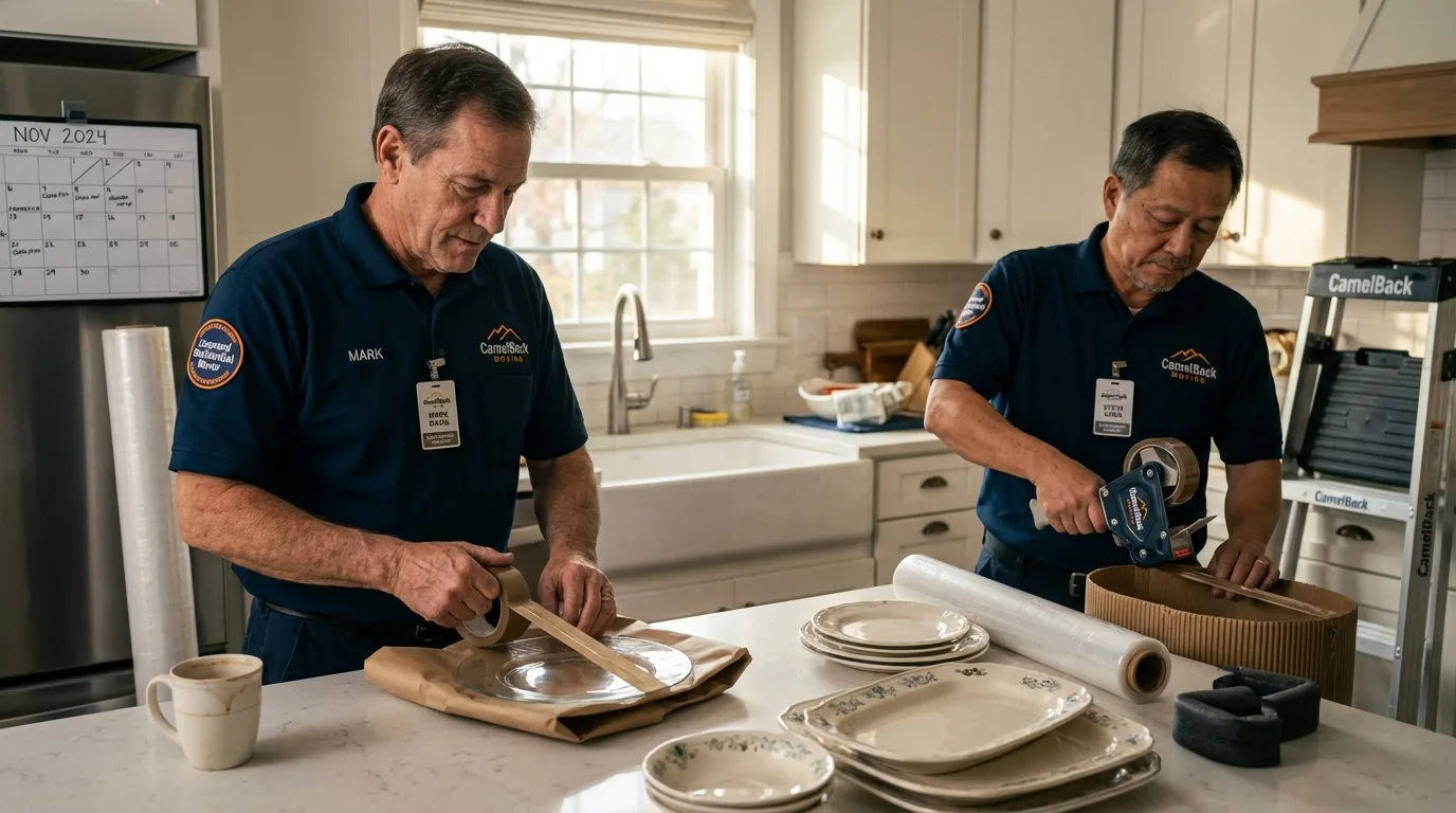 Professional crew packing kitchen dishware in Haysville, KS